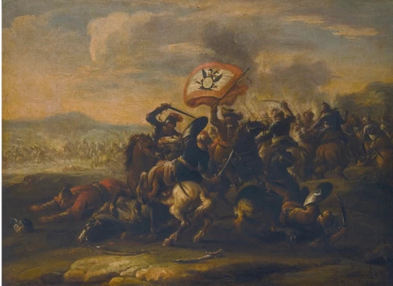 Scena di battaglia tra le truppe imperiali austriache e quelle ottomane